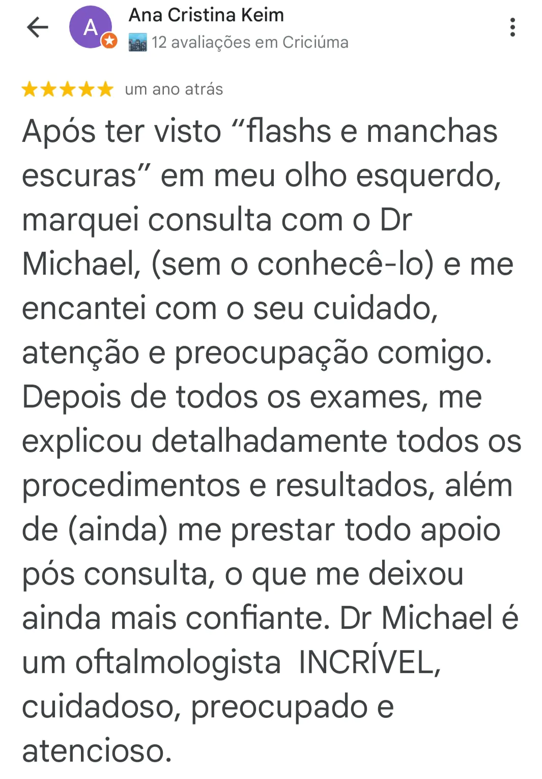 Depoimento para Dr Michael