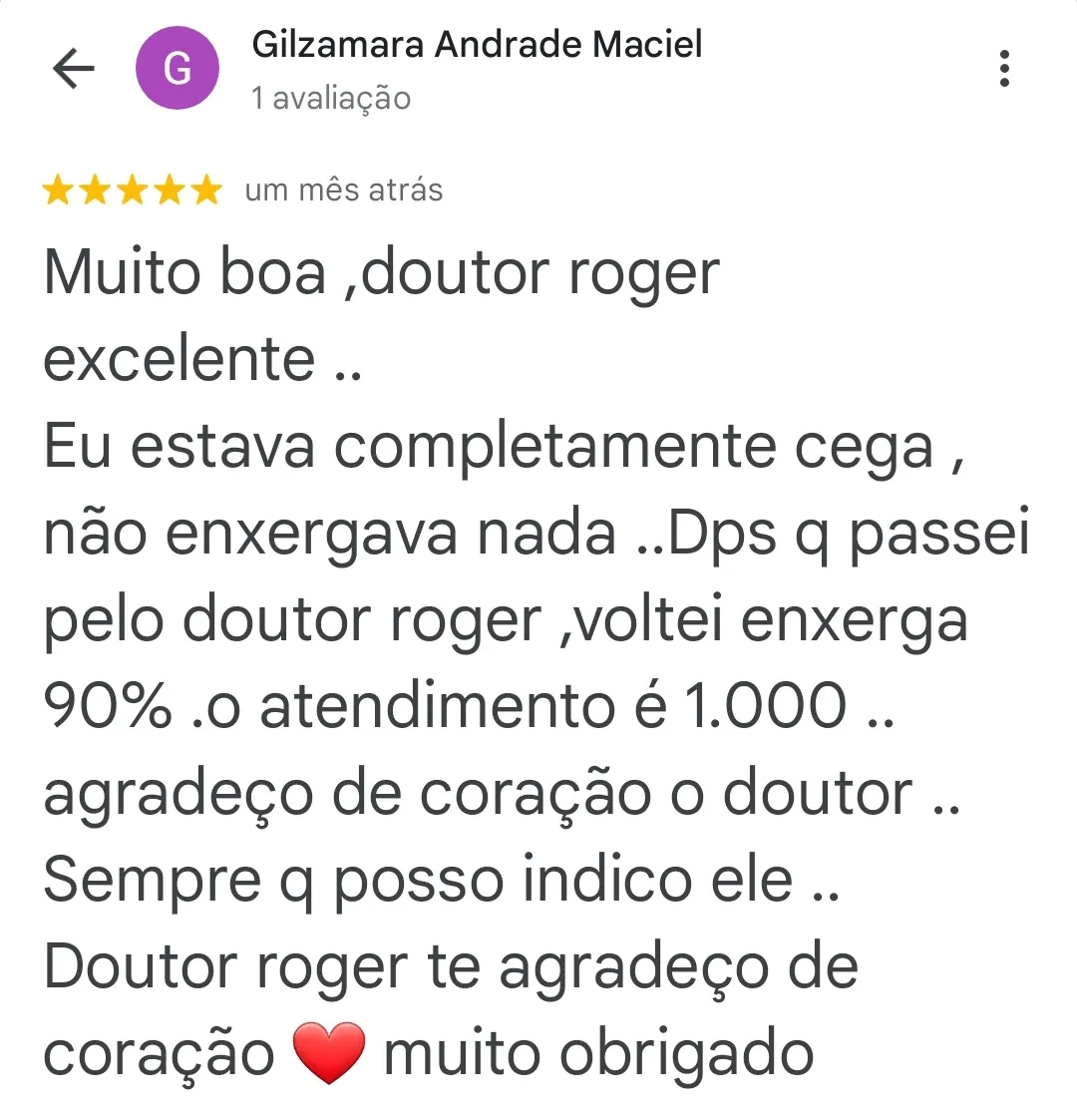 Depoimento para Dr Roger